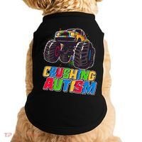 Funny Cool Crushing Autism Puzzle Piece Monster Truck Doggie Tank thumb 0