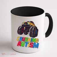 Funny Cool Crushing Autism Puzzle Piece Monster Truck Coffee Mug thumb 1