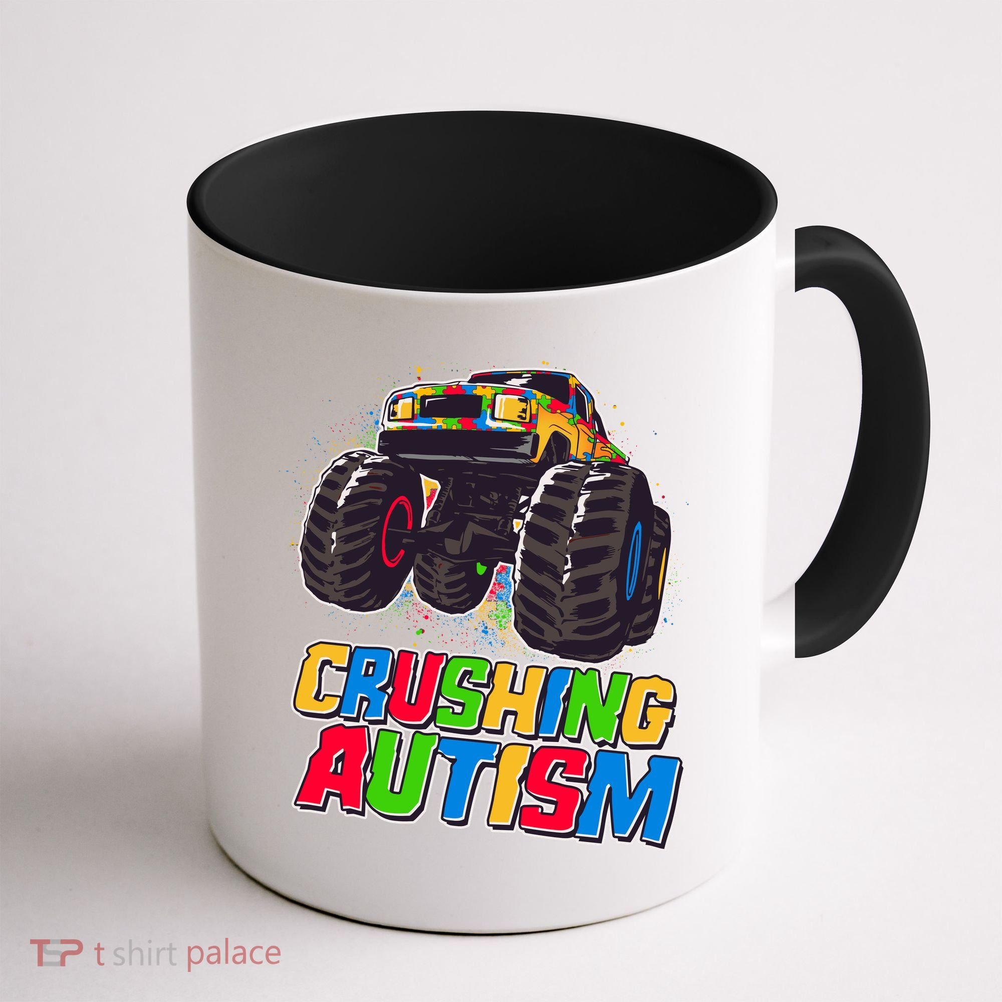 Funny Cool Crushing Autism Puzzle Piece Monster Truck Coffee Mug