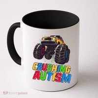 Funny Cool Crushing Autism Puzzle Piece Monster Truck Coffee Mug thumb 0
