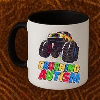 Funny Cool Crushing Autism Puzzle Piece Monster Truck Coffee Mug thumb 2