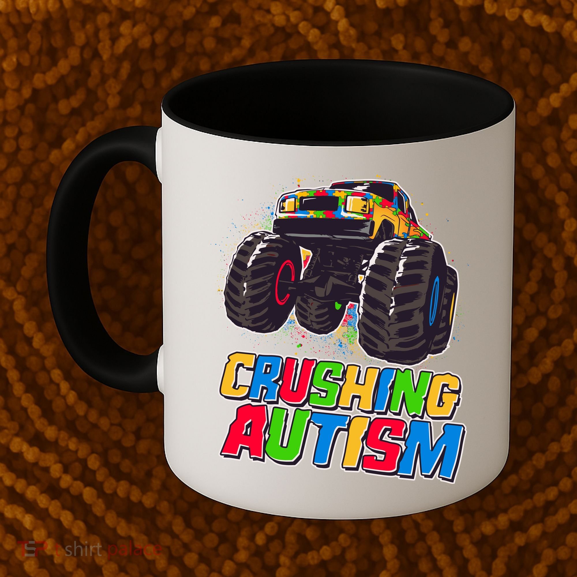 Funny Cool Crushing Autism Puzzle Piece Monster Truck Coffee Mug