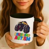 Funny Cool Crushing Autism Puzzle Piece Monster Truck Coffee Mug thumb 3