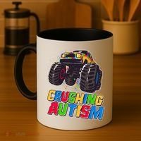 Funny Cool Crushing Autism Puzzle Piece Monster Truck Coffee Mug thumb 4