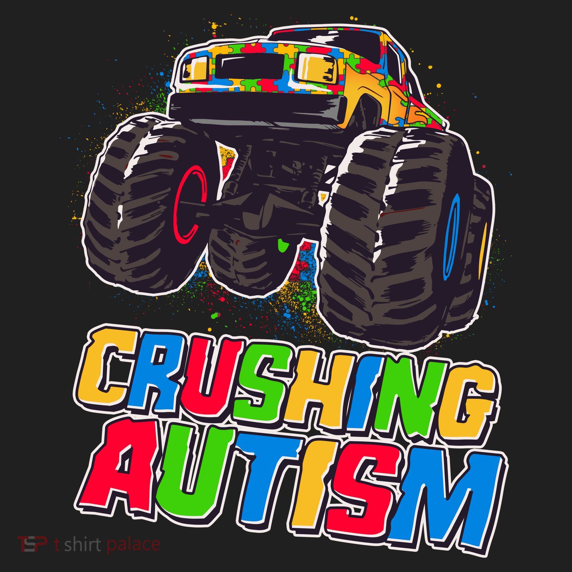 Funny Cool Crushing Autism Puzzle Piece Monster Truck Beanie