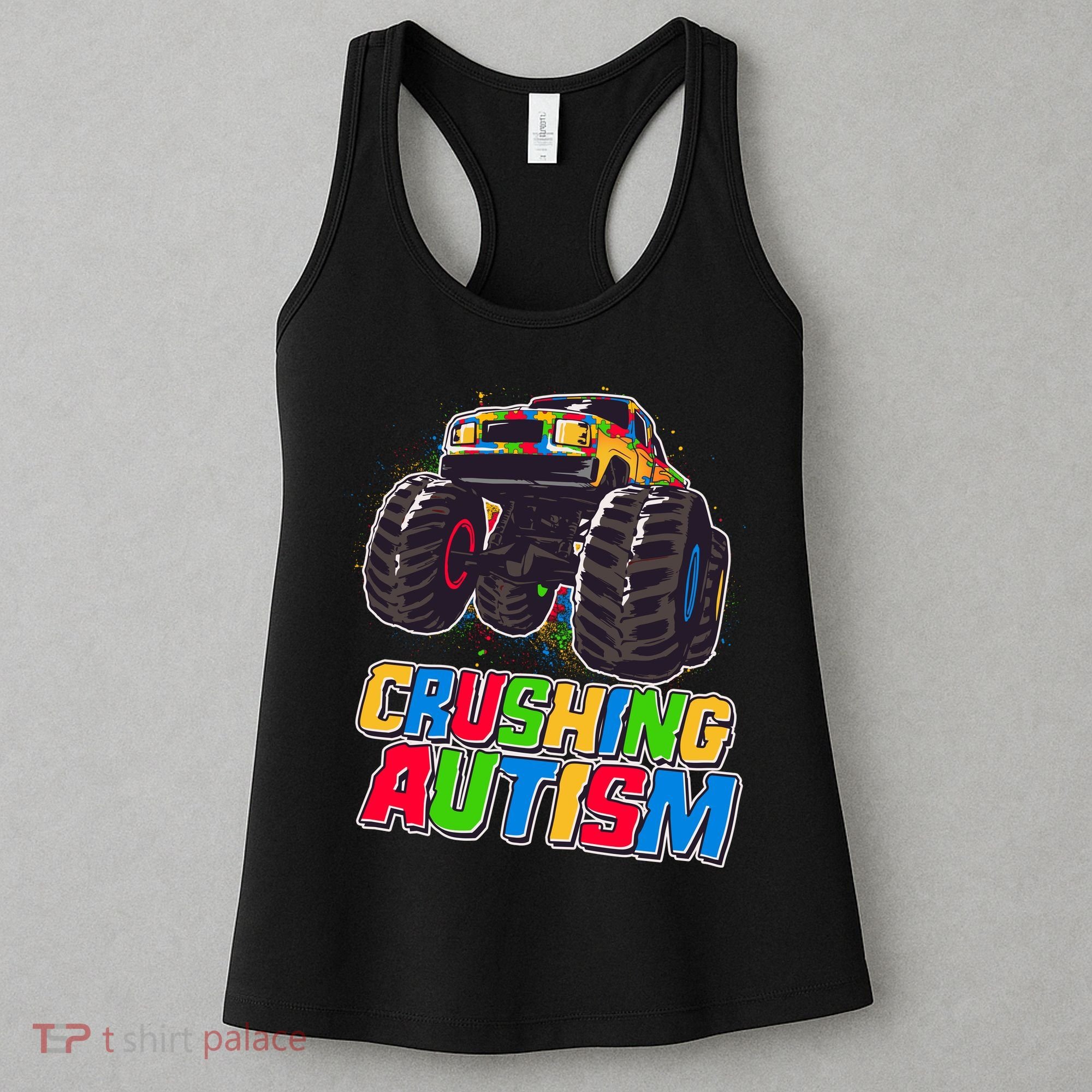 Funny Cool Crushing Autism Puzzle Piece Monster Truck Women's Tank Top