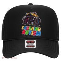 Funny Cool Crushing Autism Puzzle Piece Monster Truck Hat thumb 0