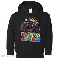 Funny Cool Crushing Autism Puzzle Piece Monster Truck Toddler Hoodie thumb 0