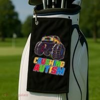 Funny Cool Crushing Autism Puzzle Piece Monster Truck Golf Towel thumb 2