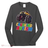 Funny Cool Crushing Autism Puzzle Piece Monster Truck Long Sleeve Shirt thumb 0