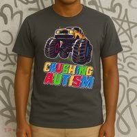 Funny Cool Crushing Autism Puzzle Piece Monster Truck T-Shirt thumb 3