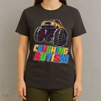 Funny Cool Crushing Autism Puzzle Piece Monster Truck T-Shirt thumb 4