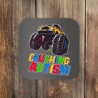 Funny Cool Crushing Autism Puzzle Piece Monster Truck Coaster thumb 0