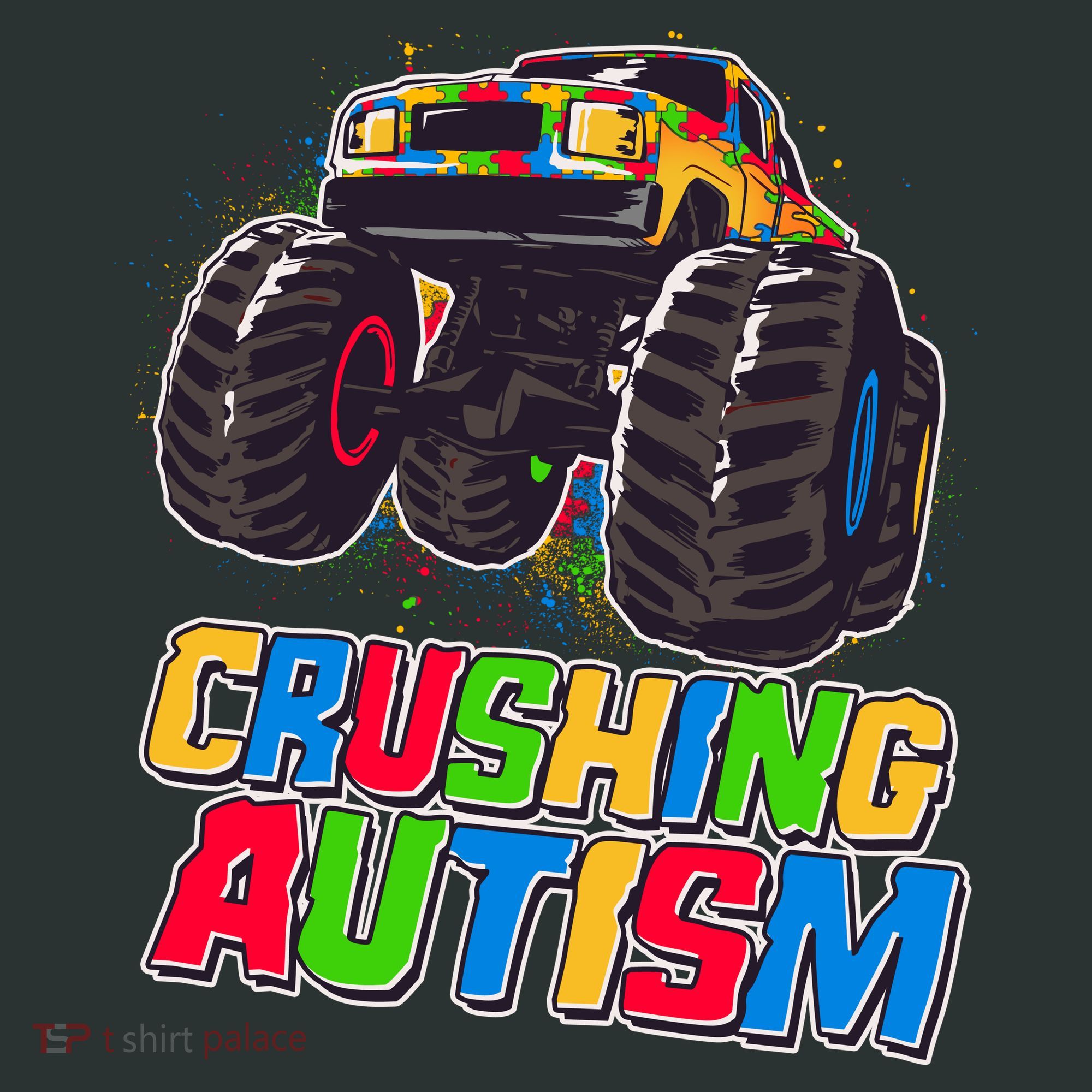 Funny Cool Crushing Autism Puzzle Piece Monster Truck Coaster