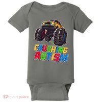 Funny Cool Crushing Autism Puzzle Piece Monster Truck Baby Bodysuit thumb 0
