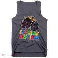 Funny Cool Crushing Autism Puzzle Piece Monster Truck Tank Top thumb 0