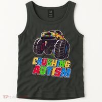 Funny Cool Crushing Autism Puzzle Piece Monster Truck Tank Top thumb 2