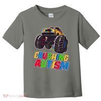 Funny Cool Crushing Autism Puzzle Piece Monster Truck Toddler T-Shirt thumb 0
