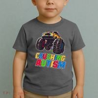 Funny Cool Crushing Autism Puzzle Piece Monster Truck Toddler T-Shirt thumb 2