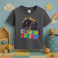 Funny Cool Crushing Autism Puzzle Piece Monster Truck Toddler T-Shirt thumb 3