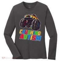 Funny Cool Crushing Autism Puzzle Piece Monster Truck Women's Long Sleeve Shirt thumb 0