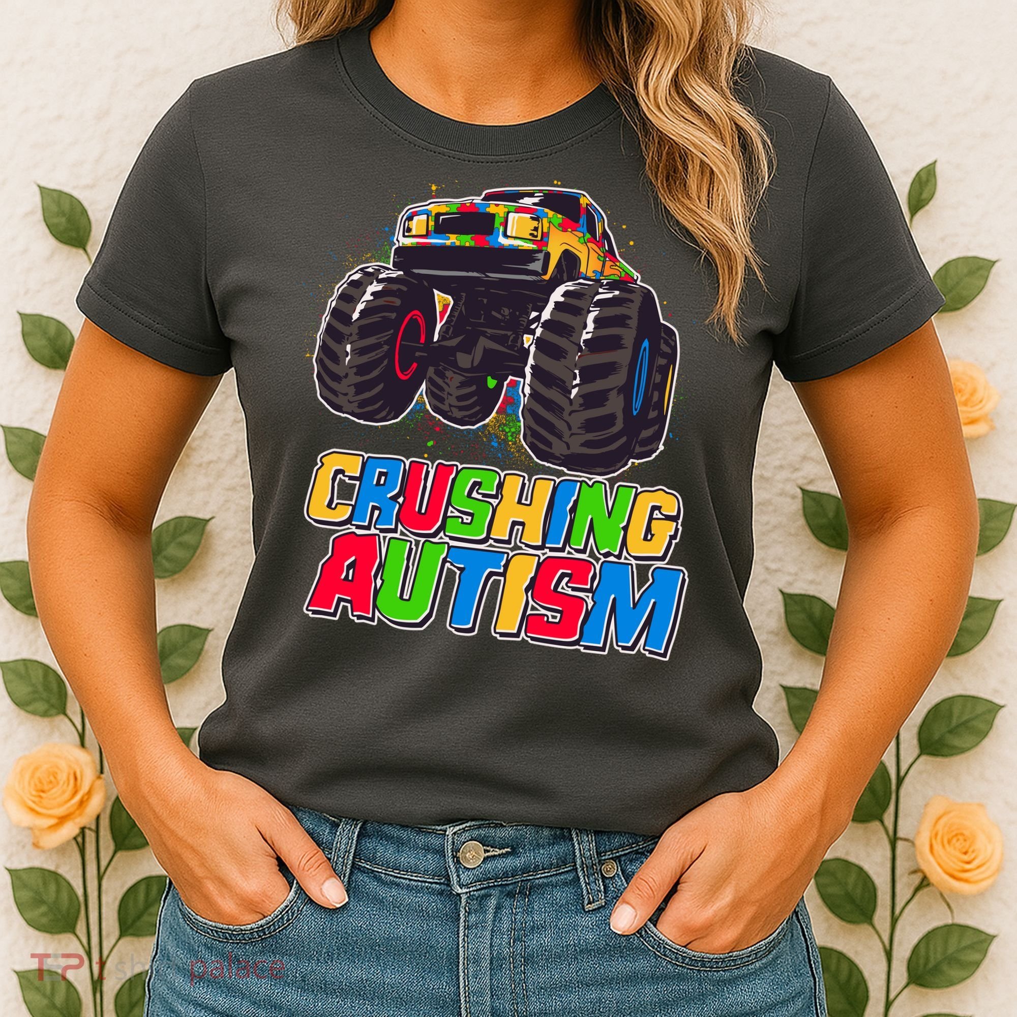 Funny Cool Crushing Autism Puzzle Piece Monster Truck Women's T-Shirt