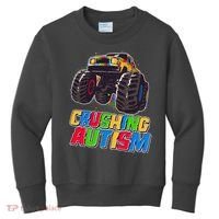 Funny Cool Crushing Autism Puzzle Piece Monster Truck Kids Sweatshirt thumb 0