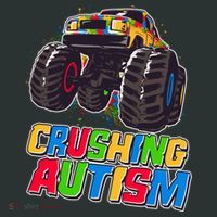 Funny Cool Crushing Autism Puzzle Piece Monster Truck Kids Sweatshirt thumb 2