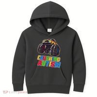 Funny Cool Crushing Autism Puzzle Piece Monster Truck Kids Hoodie thumb 0