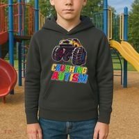 Funny Cool Crushing Autism Puzzle Piece Monster Truck Kids Hoodie thumb 2