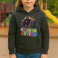 Funny Cool Crushing Autism Puzzle Piece Monster Truck Kids Hoodie thumb 3