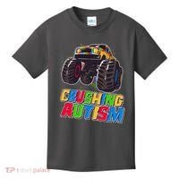 Funny Cool Crushing Autism Puzzle Piece Monster Truck Kids T-Shirt thumb 0
