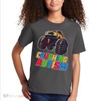 Funny Cool Crushing Autism Puzzle Piece Monster Truck Kids T-Shirt thumb 2