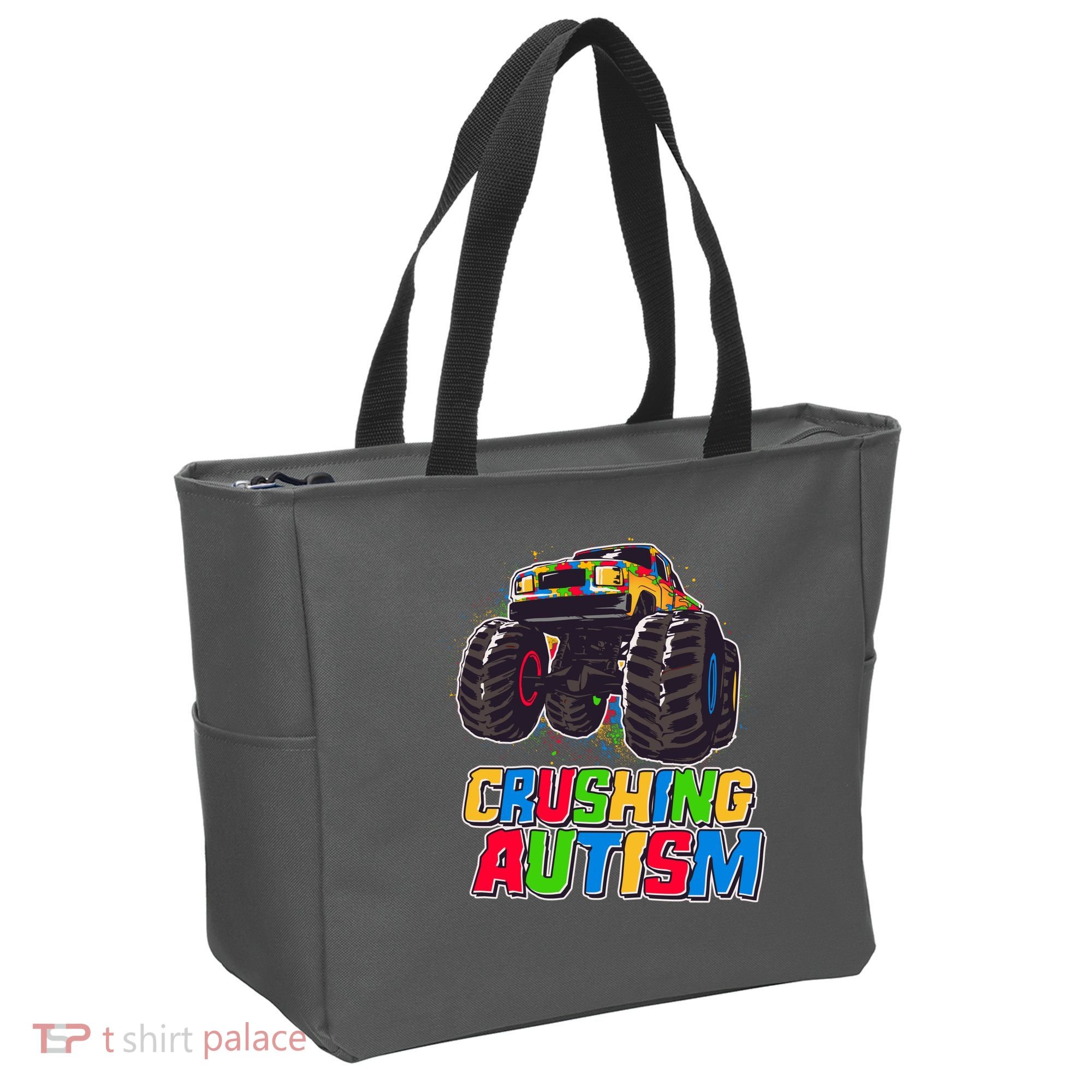 Funny Cool Crushing Autism Puzzle Piece Monster Truck Tote Bag