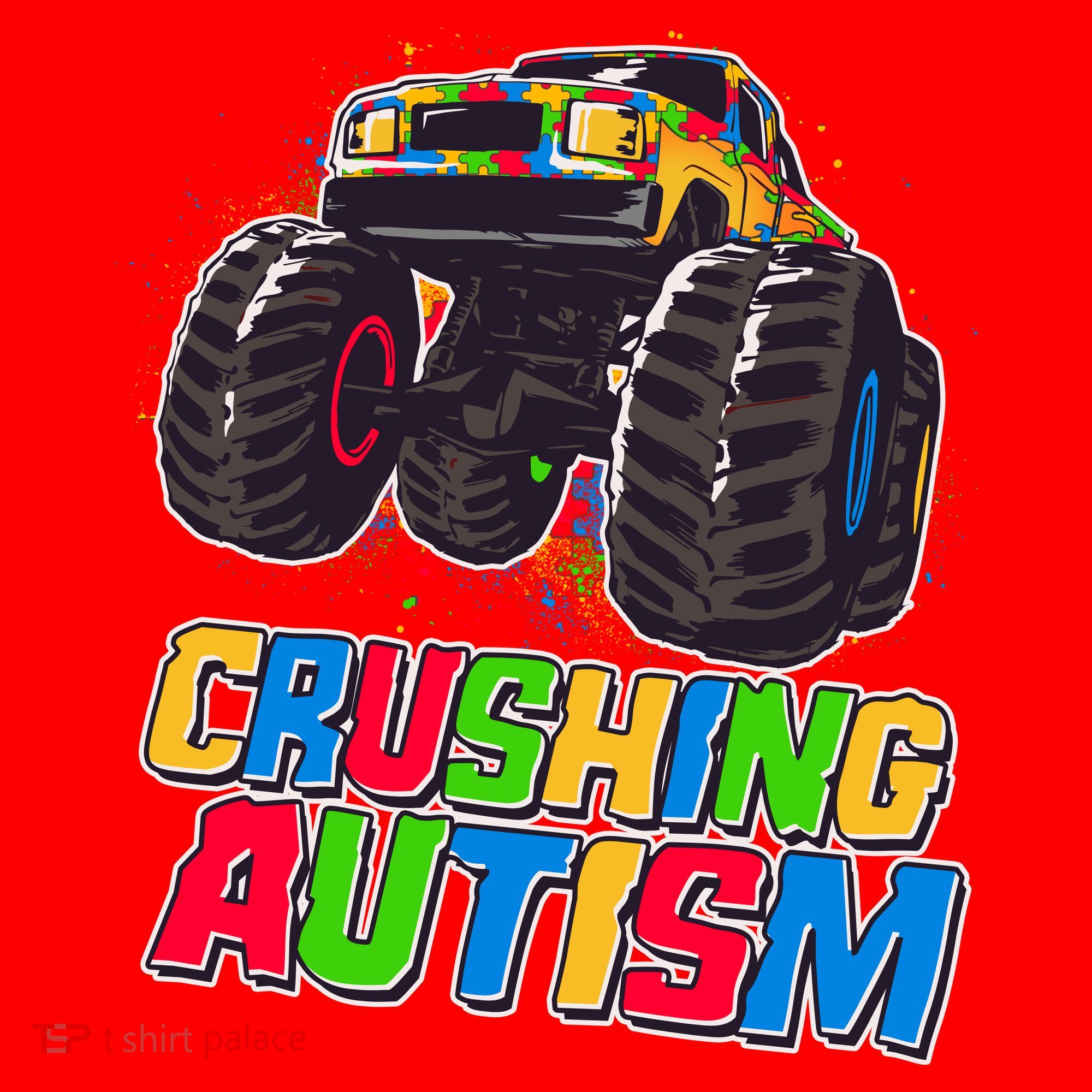 Funny Cool Crushing Autism Puzzle Piece Monster Truck Santa Hat
