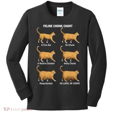 Feline Chonk Cat Chart Funny Dank Meme Oh Lawd He Comin Kids Long Sleeve Shirt