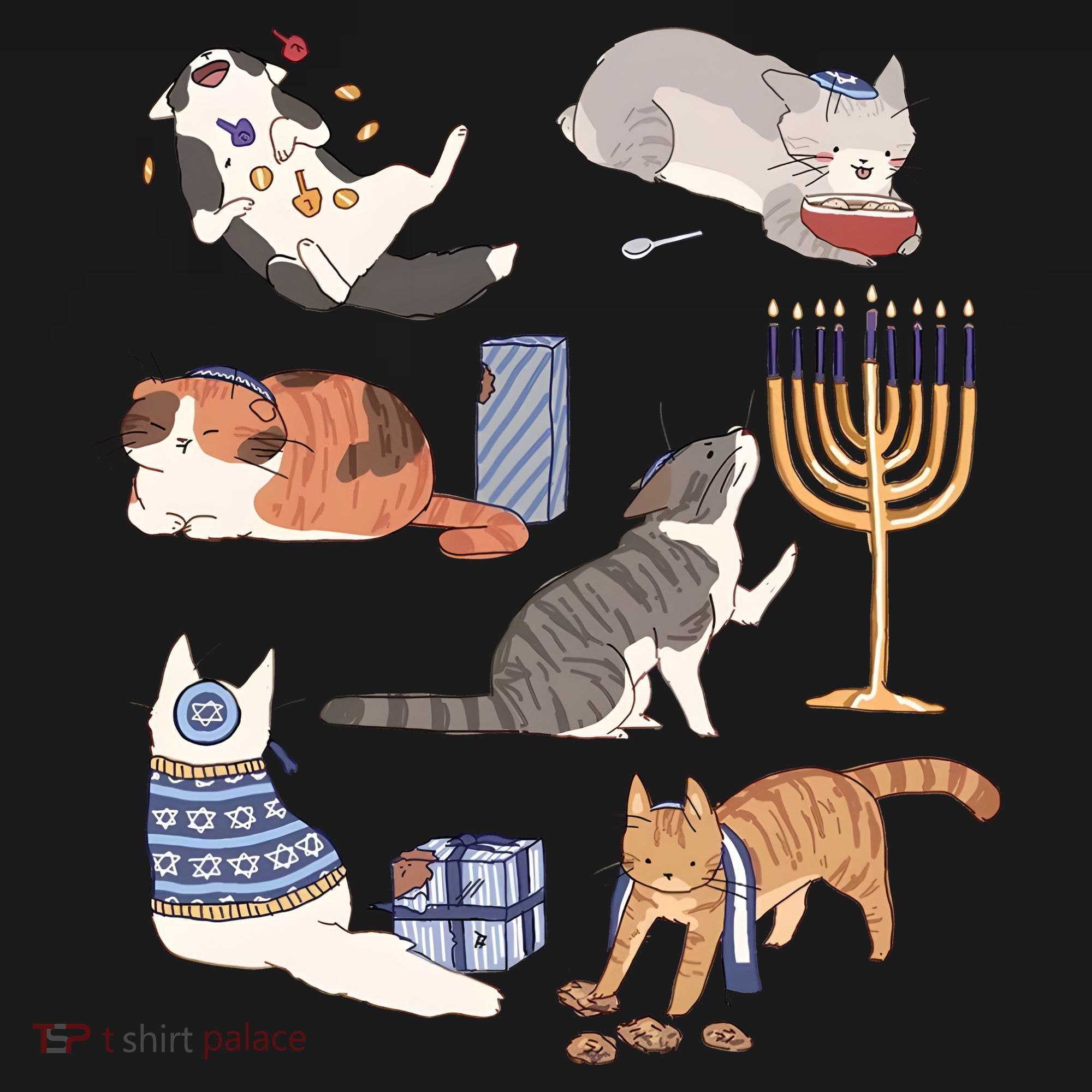 Funny Christmas Cat Menorah Hanukkah Jewish Pajama Set