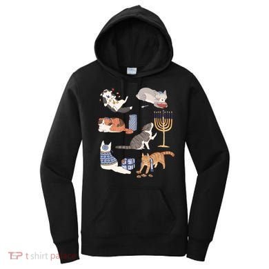 Funny Christmas Cat Menorah Hanukkah Jewish Women's Hoodie