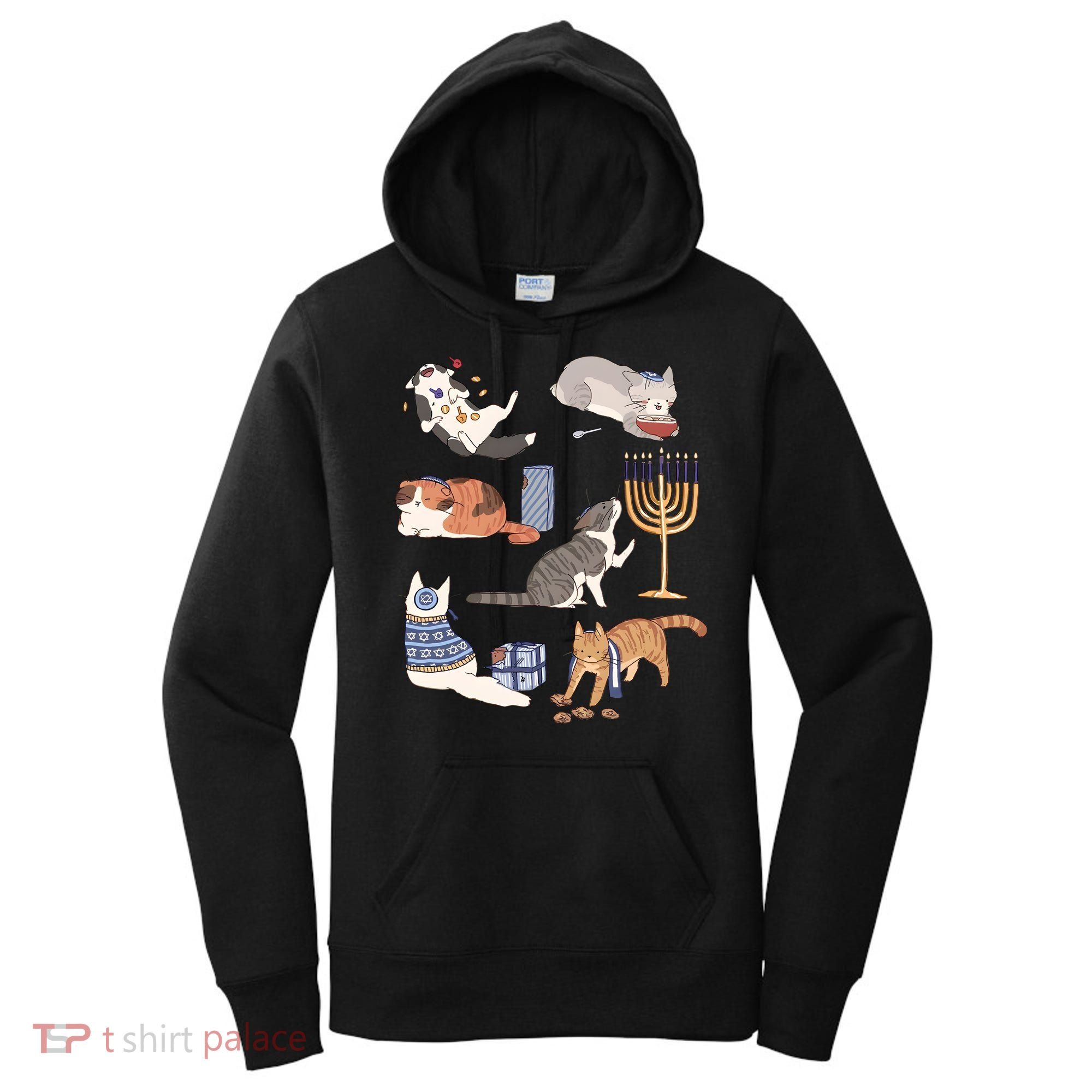Funny Christmas Cat Menorah Hanukkah Jewish Women's Hoodie
