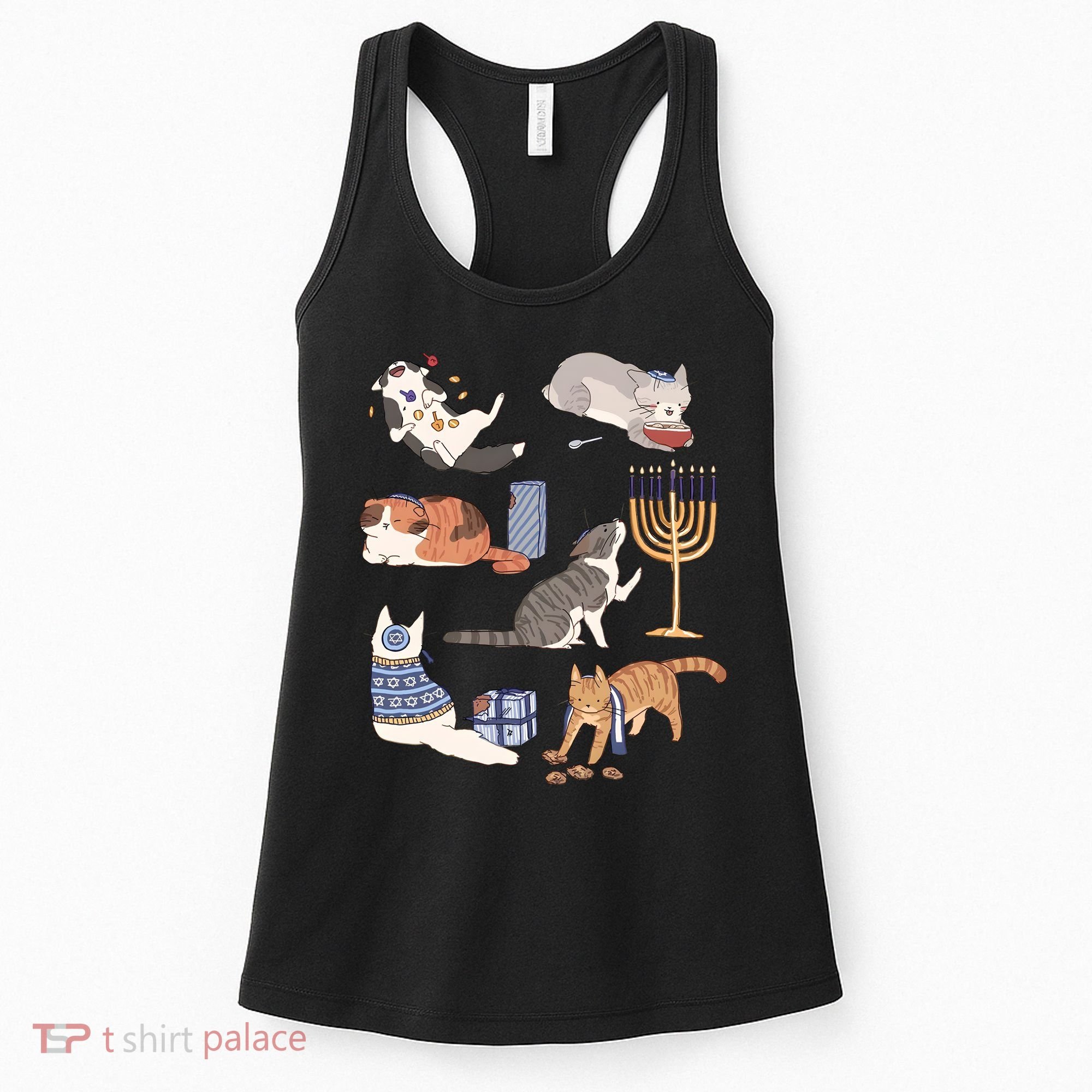 Funny Christmas Cat Menorah Hanukkah Jewish Women's Tank Top