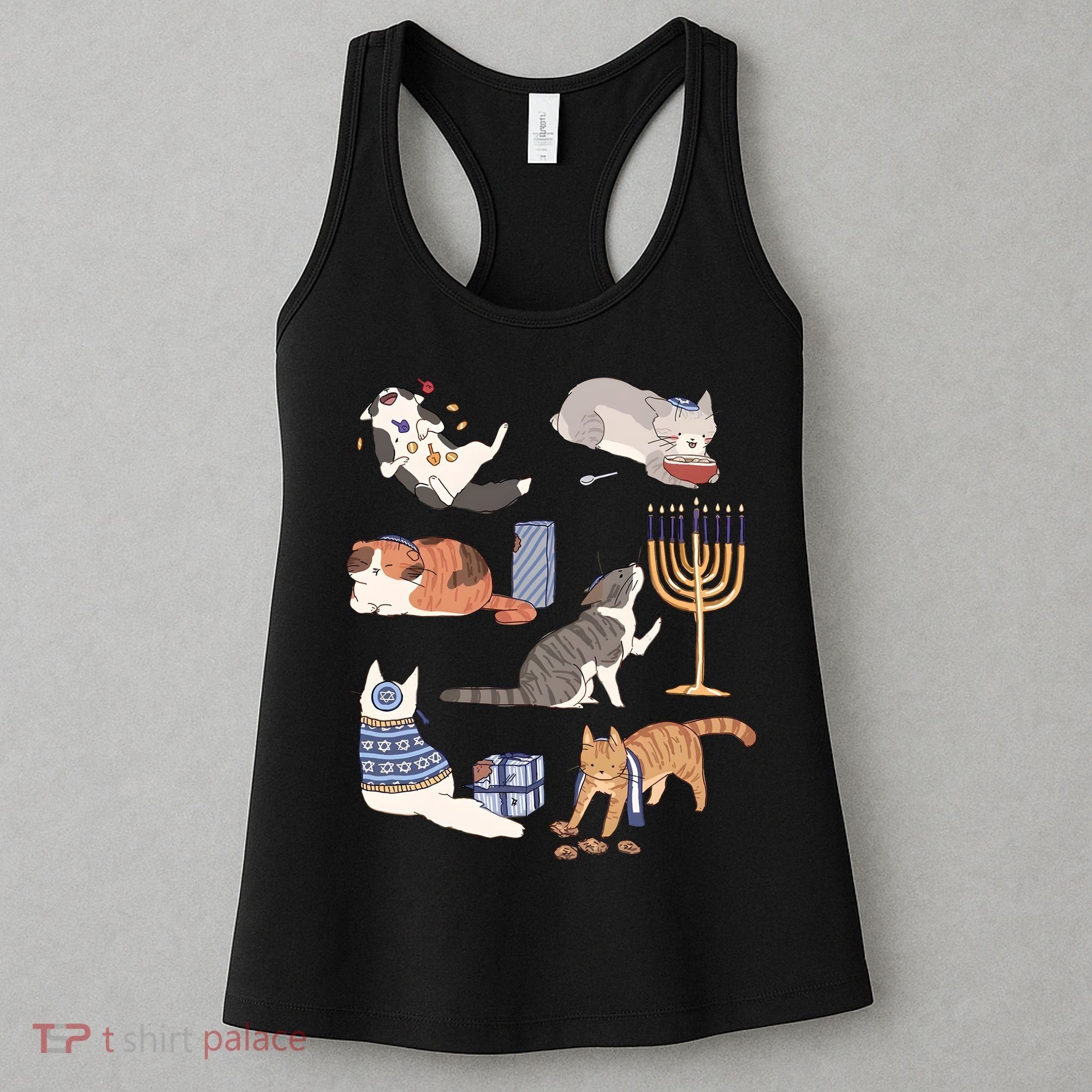 Funny Christmas Cat Menorah Hanukkah Jewish Women's Tank Top