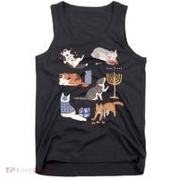 Funny Christmas Cat Menorah Hanukkah Jewish Tank Top thumb 0