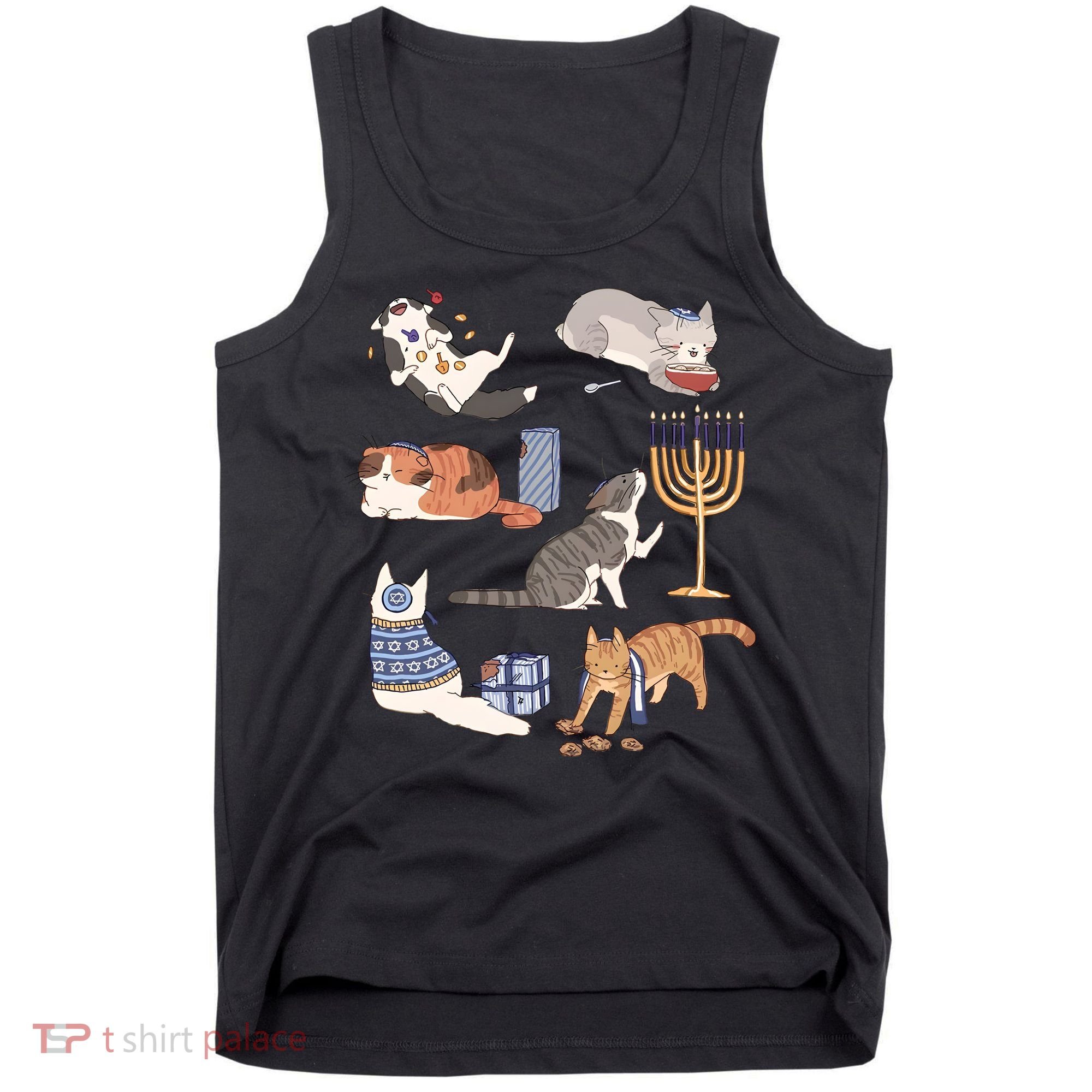 Funny Christmas Cat Menorah Hanukkah Jewish Tank Top