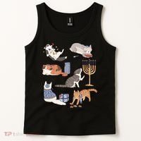 Funny Christmas Cat Menorah Hanukkah Jewish Tank Top thumb 2