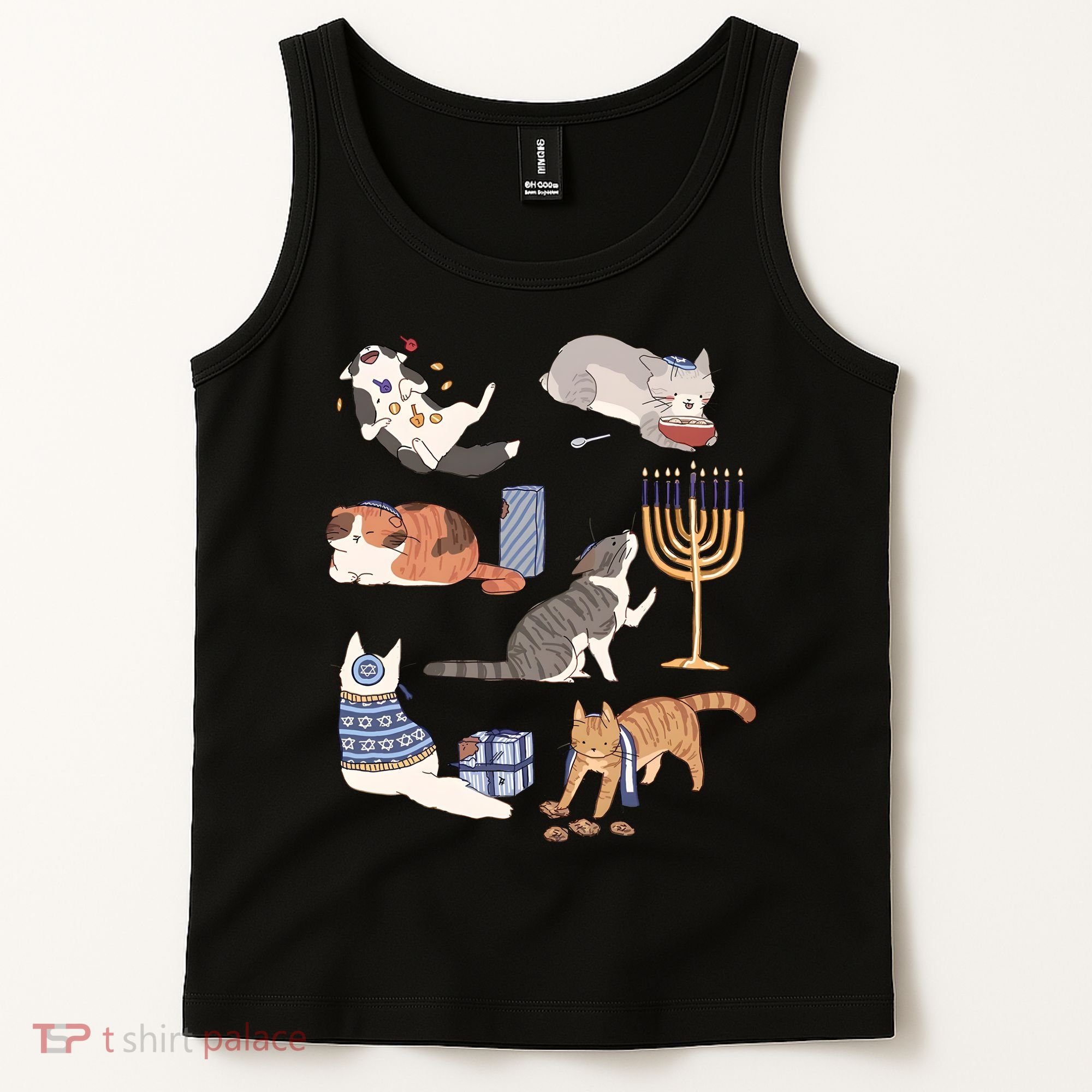Funny Christmas Cat Menorah Hanukkah Jewish Tank Top