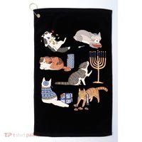 Funny Christmas Cat Menorah Hanukkah Jewish Golf Towel thumb 0