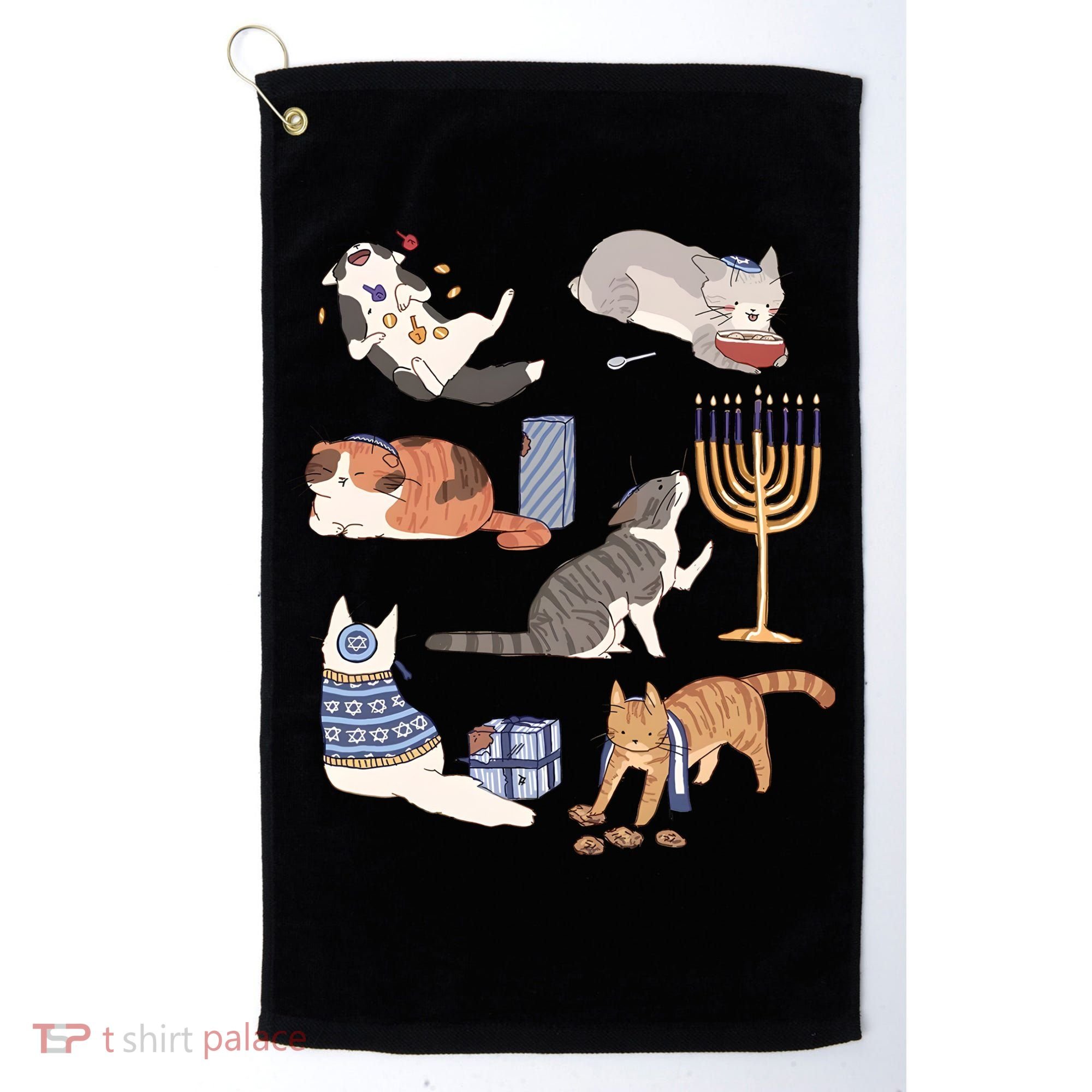Funny Christmas Cat Menorah Hanukkah Jewish Golf Towel