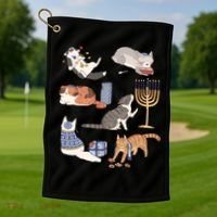 Funny Christmas Cat Menorah Hanukkah Jewish Golf Towel thumb 1