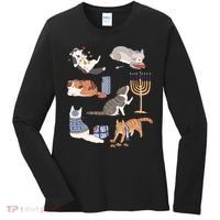 Funny Christmas Cat Menorah Hanukkah Jewish Women's Long Sleeve Shirt thumb 0