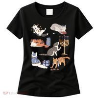 Funny Christmas Cat Menorah Hanukkah Jewish Women's T-Shirt thumb 0
